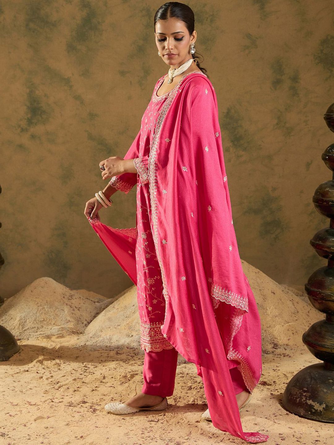 Indo Era Ethnic Motifs Embroidered Thread Work Kurta with Trousers & Dupatta | Grocsy