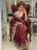 Teeya Creation New Trendy Party Wear Soft Silk Saree-Maroon | Grocsy