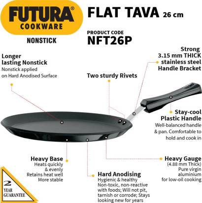 Hawkins Futura Non-stick Flat Tava 26 cm Diameter (NFT26P) | Grocsy