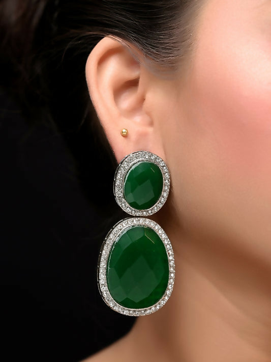 Green Smart Dangler Earrings With Rhino Stone Border| Earring For Women And Girls By House of Ree - Swadesiicart