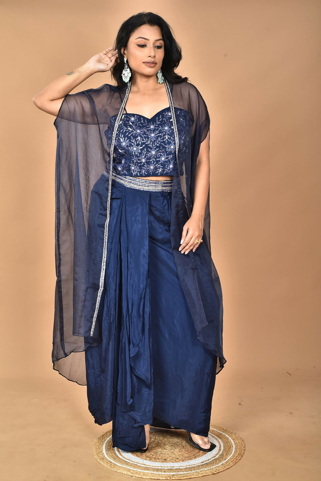 Morchari Women Hand Embroidery Crop Top-Blue | Grocsy