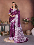 Aastha Fashion Wine Viscose Silk Handmade Original Bandhej Saree | Grocsy