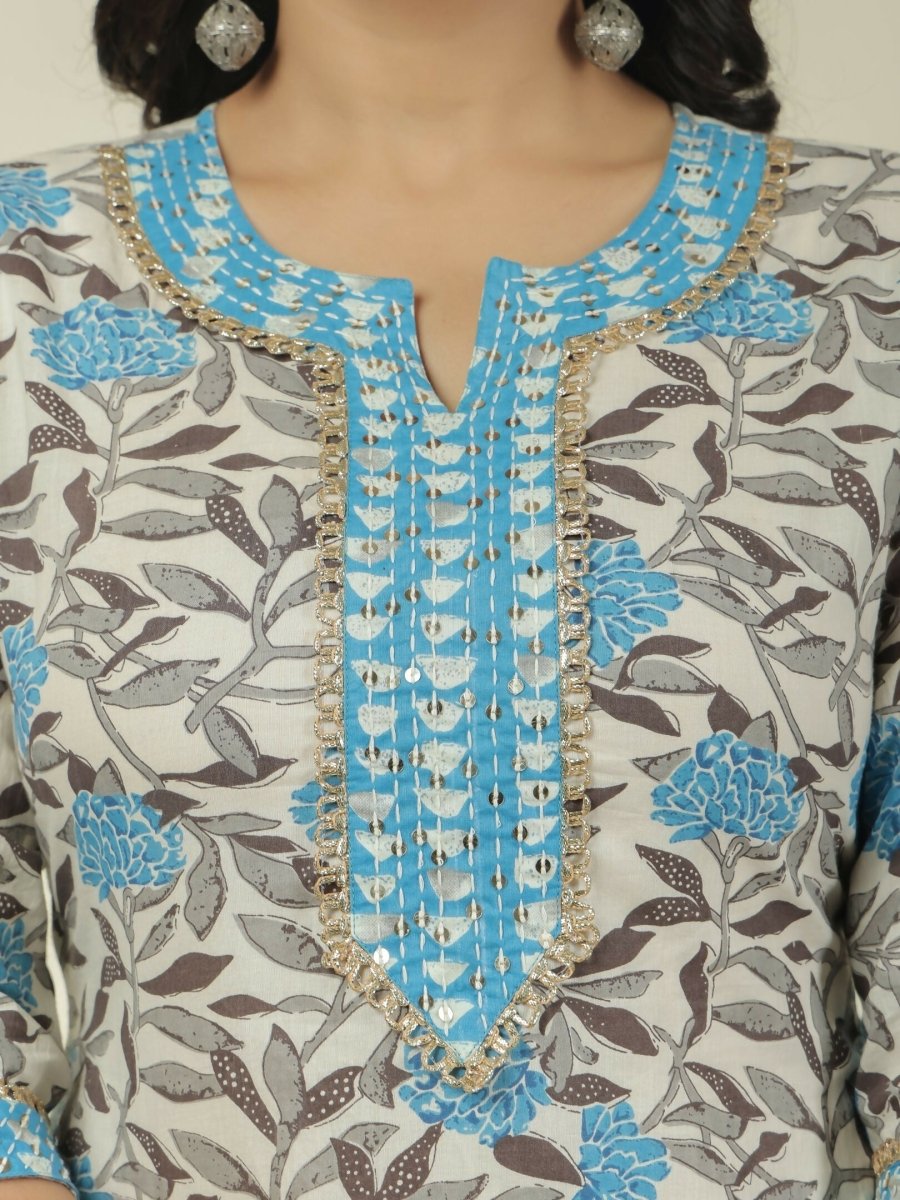 Aramya Cream Soft Cotton Floral Print Straight Kurta Set for Women | Grocsy