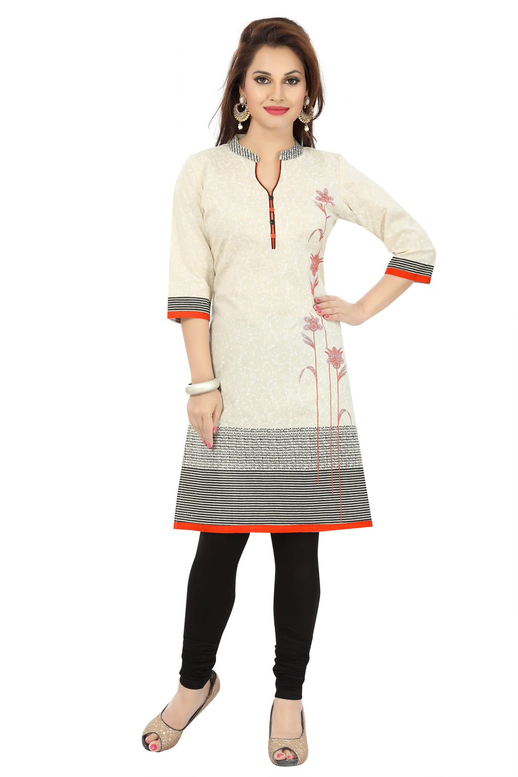 Snehal Creations Contemporary Beauty Off White Cotton Short Tunic For Women | Grocsy