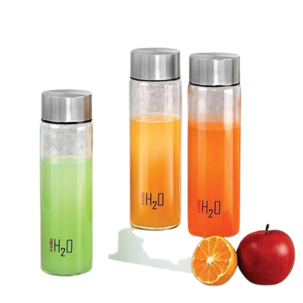 Cello H2O Steelox Glass Water Bottle - Set of 3 | Grocsy