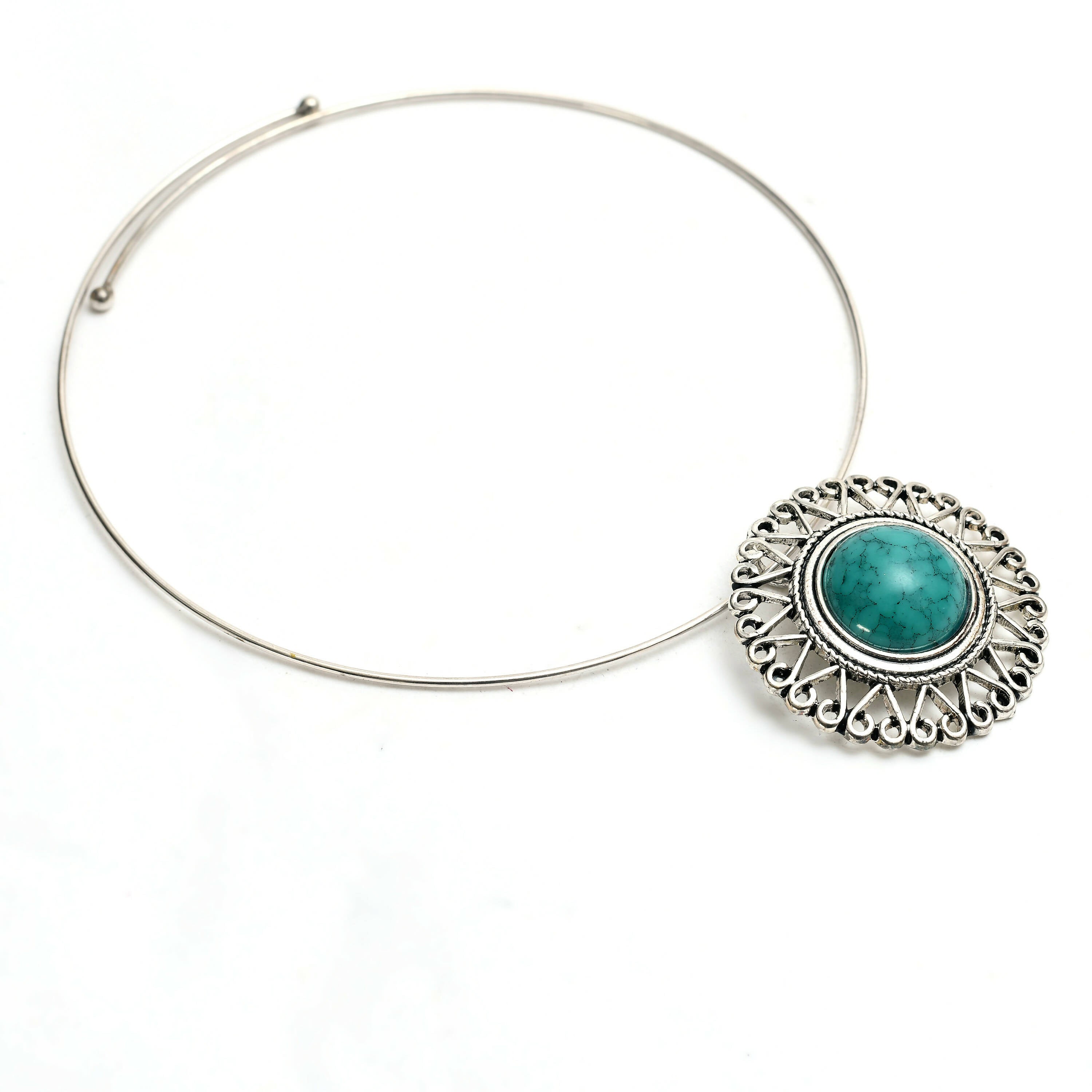 Mominos Fashion Johar Kamal Oxidised Silver-Plated Stone Work Necklace Handicraft | Grocsy