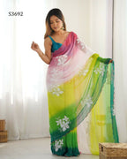 Green Georgette Pedding Color, Embroidery Work Party Wear Saree - Erisha | Grocsy