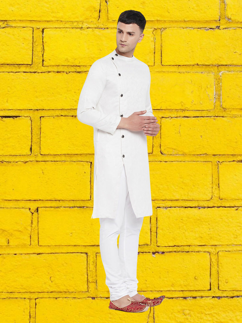 Even Apparels Men's Asymetrical White Sherwani Kurta | Grocsy