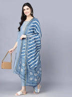 Myshka Women Blue Ethnic Motifs Panelled Kurta with Trousers With Dupatta | Grocsy