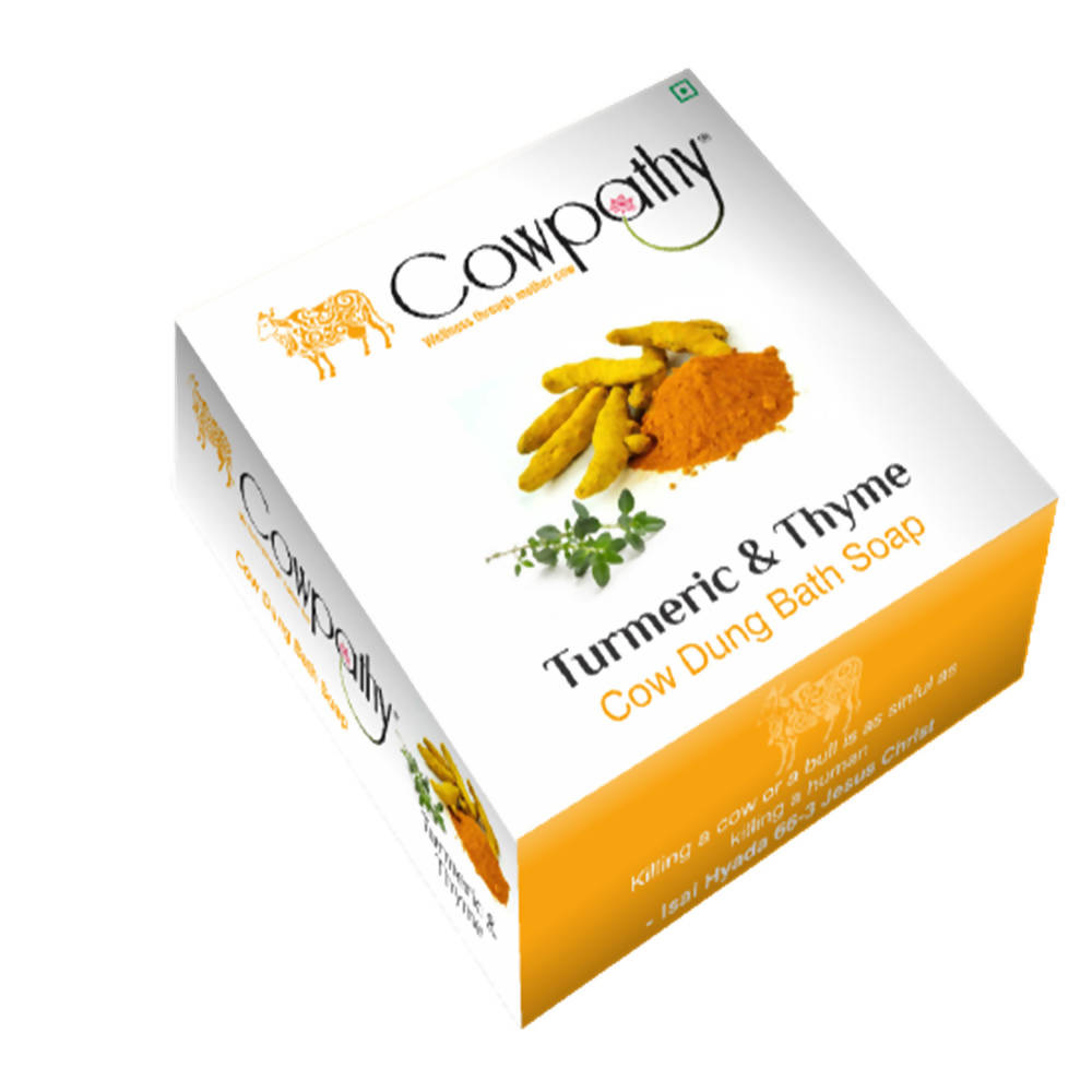 Cowpathy Turmeric & Thyme Cow Dung Bath Soap (75gm) | Grocsy