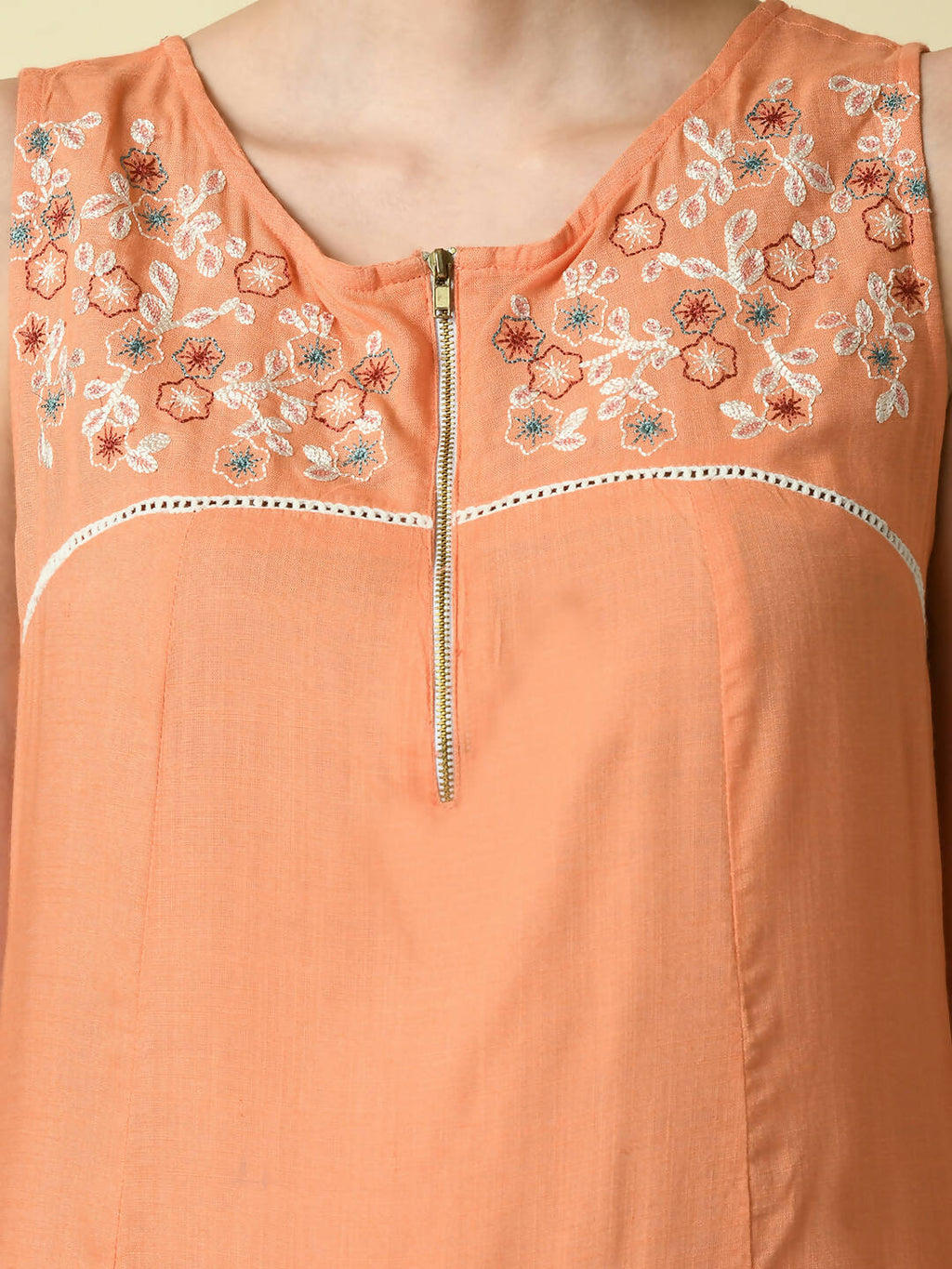 Myshka Women's Peach Embroidered Kurta With Palazzo | Grocsy