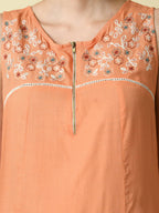 Myshka Women's Peach Embroidered Kurta With Palazzo | Grocsy
