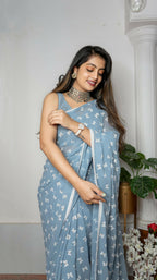Vamsee Patangiyu Grey Georgette Saree | Grocsy