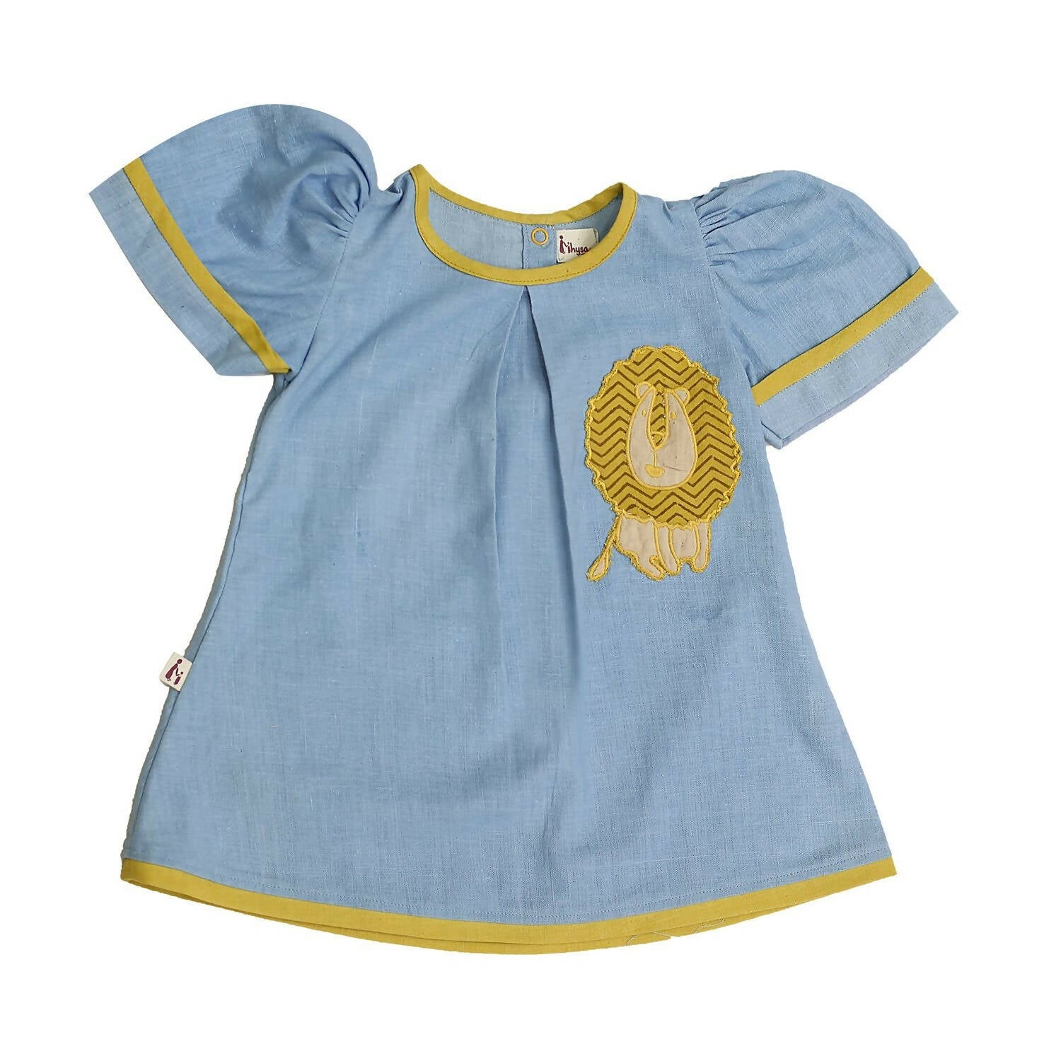 Mhyssa Blue Puff Sleeve A-line Frock | Grocsy