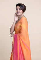 Suta Orange Pink Striped Mul Saree | Grocsy