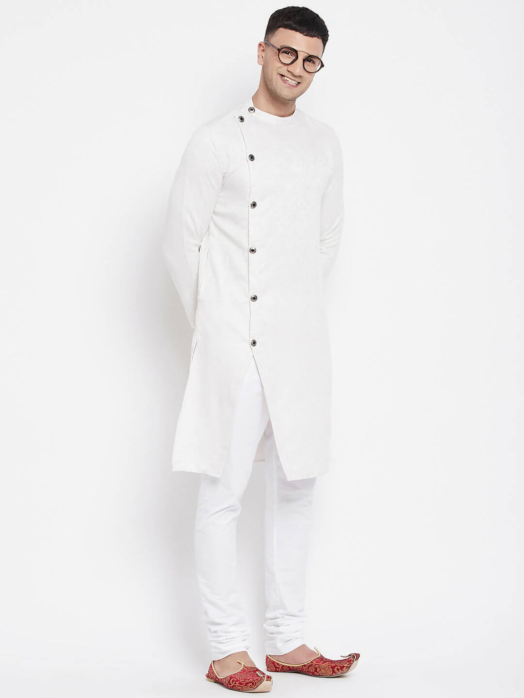 Even Apparels White Rayon Men's Sherwani Kurta With Asymetrical Cut | Grocsy