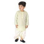Little Bansi Boys Green and Cream Color Golden Striped Kurta and Dhoti | Grocsy
