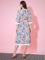 Myshka Women's Multi Floral Printed Fit and Flare Dress | Grocsy