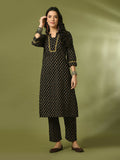 Myshka Women's Black Printed Cotton Straight Party Kurta Set | Grocsy