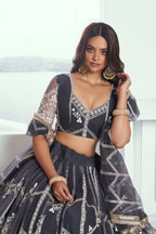 Eilara Appealing Dark Gray Net With Embroidered And Thread Zari Sequence Party Wear Lehenga Choli | Grocsy