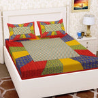 Vamika Printed Cotton Red & Multicolor Bedsheet With Pillow Covers (LEOC_CHOK_R) | Grocsy