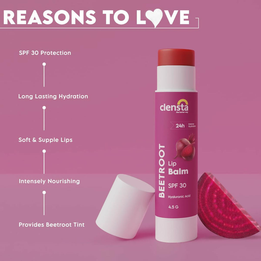Clensta Beetroot Lip Balm With Hyaluronic Acid Spf 30 With Beetroot | Grocsy
