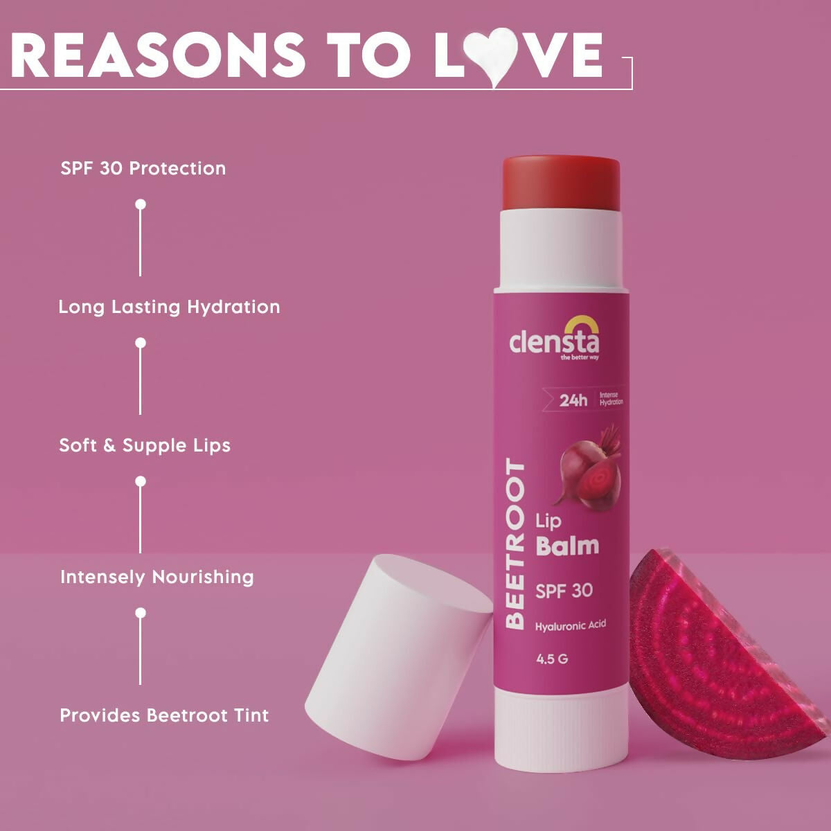 Clensta Beetroot Lip Balm With Hyaluronic Acid Spf 30 With Beetroot | Grocsy