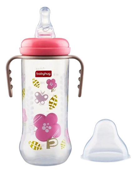 Babyhug Polypropylene Anti-Colic Sterilizable Feeding Bottle With Handle Pink | Grocsy