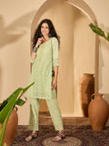 Joban Fashion Embroidery Green Pure Cotton Cord Set | Grocsy