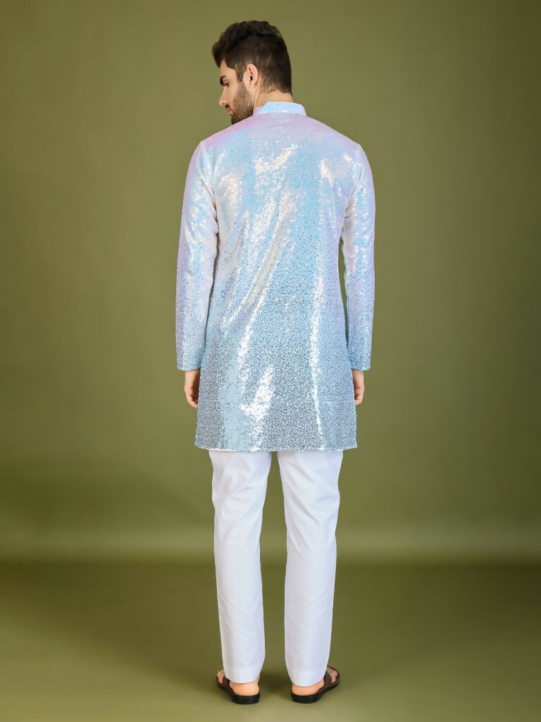 Vastranavya Ombre Blue Premium Real Georgette Thread Sequence & Embroidery work Kurta | Grocsy