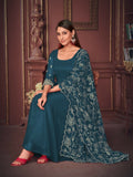 Jyoti Fashion Women's Rama Georgette Embroidered Anarkali Kurta Pant Set With Dupatta | Grocsy