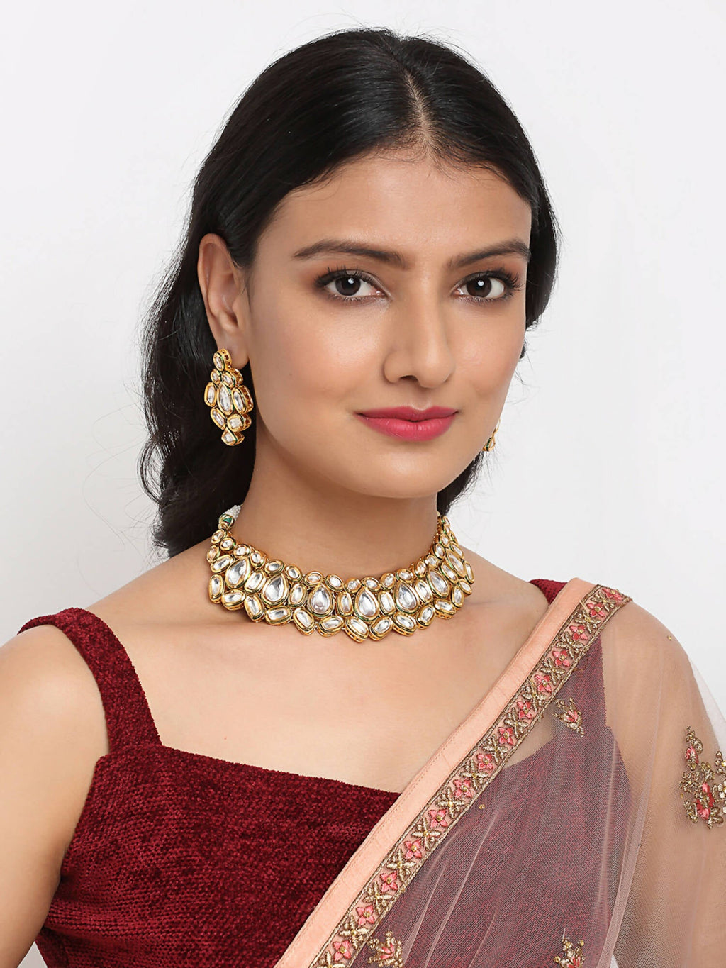 Kundan Choker With Earrings - Ruby Raang | Grocsy