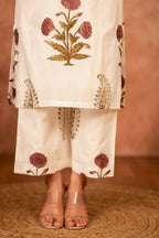 Joban Fashion Off White Red Floral Hand Block Printed Cotton Kurta Pant Set | Grocsy