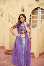 Vastranavya Blue Navratri Special Kutchi Patch Work with Bandhani Printed Faux Georgette Kurti | Grocsy