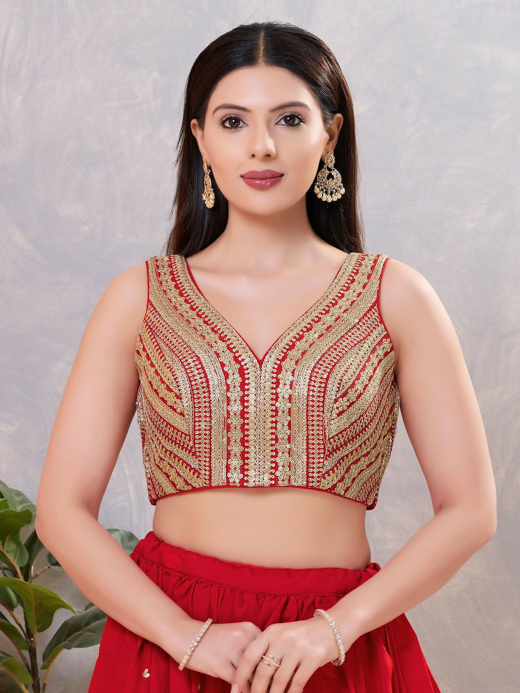 Joban Fashion Women Sequin Dark-Red Stitched Blouse | Grocsy