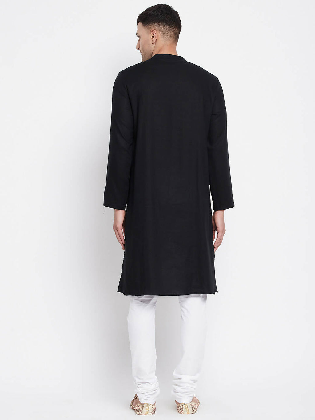 Even Apparels Black Pure Cotton Men's Sherwani Kurta With Asymetrical Cut | Grocsy