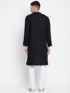 Even Apparels Black Pure Cotton Men's Sherwani Kurta With Asymetrical Cut | Grocsy