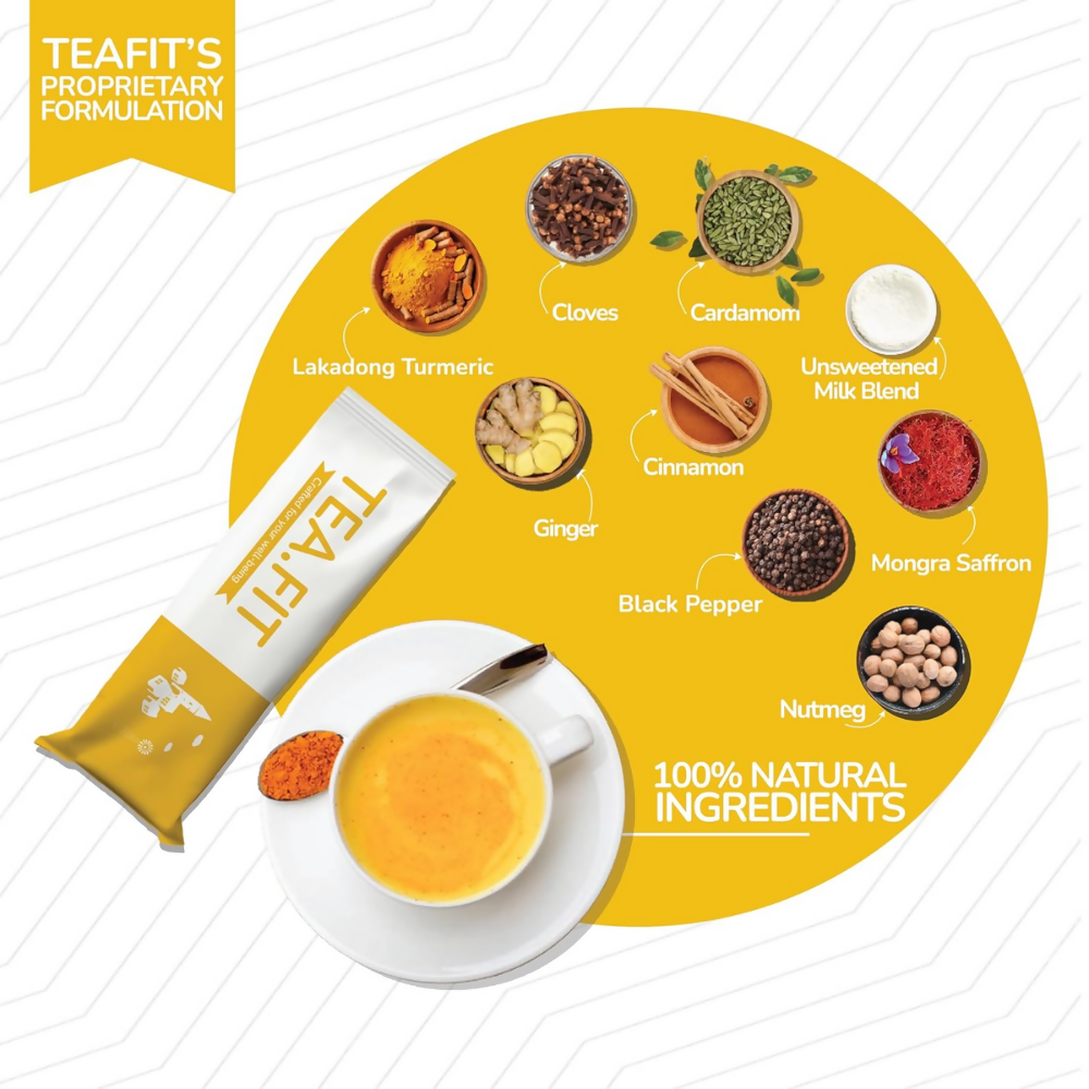TeaFit AM/PM Wellness No Sugar Tea Premix - Ginger Tea & Turmeric Latte | Grocsy