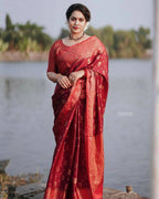 DEIANA'S Beautiful Designer Golden zari Soft Lichi Silk Saree - Maroon | Grocsy