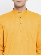 Even Apparels Yellow Color Pure Cotton Men's Kurta With Band Collar | Grocsy