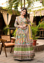 Wedding Designer Multi Soft Dola Silk Anarkali suit with Dupatta - Sanj | Grocsy