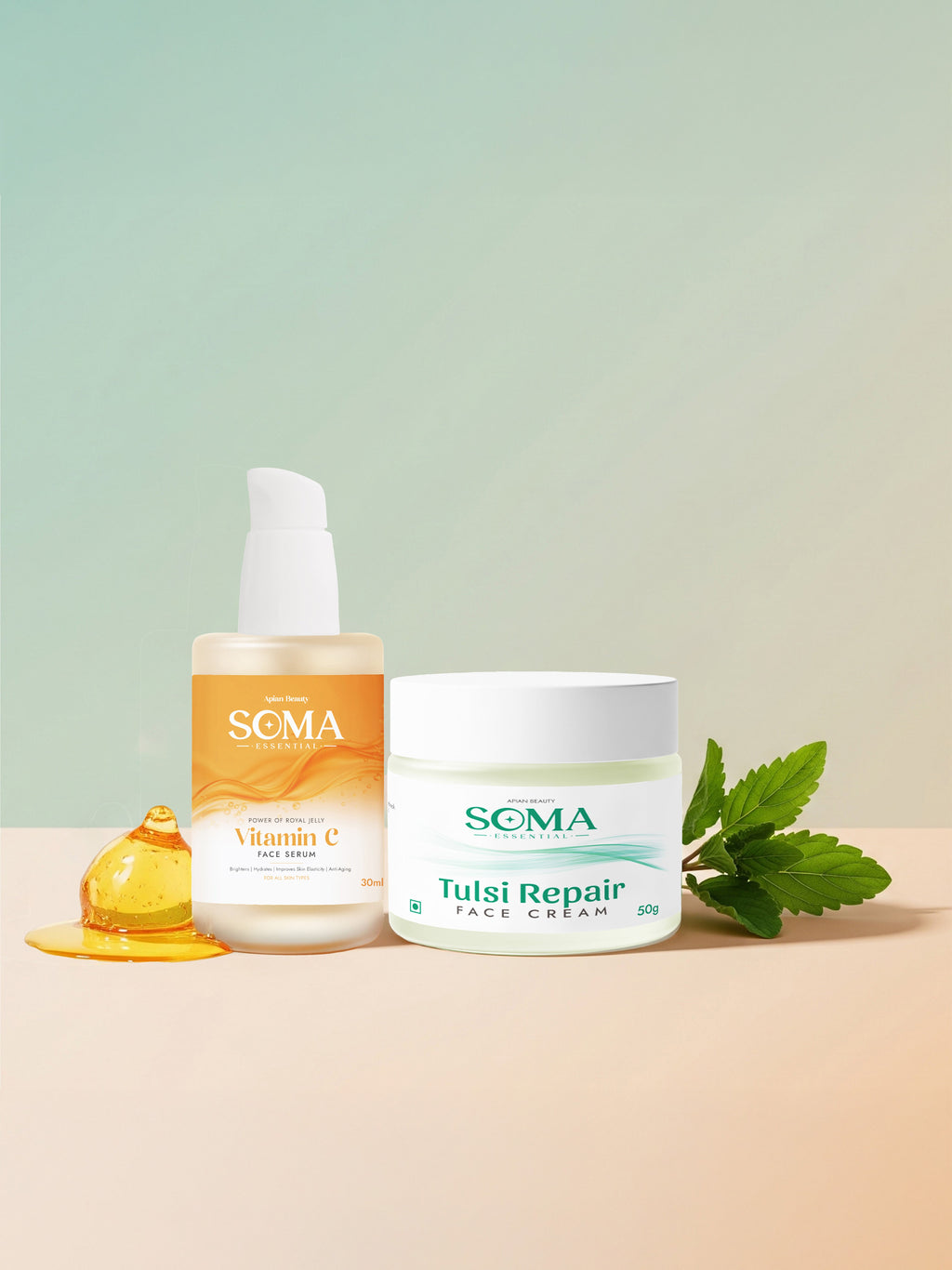 Soma Essential Apian Night calm Ritual - Tulsi Night Cream + Royal Jelly Vitamin C Serum | Grocsy