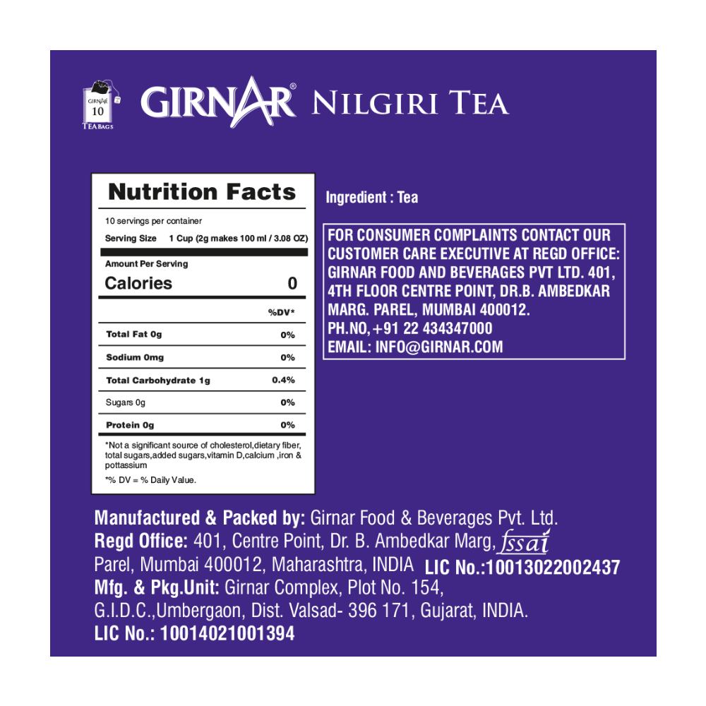 Girnar Single Origin Black Tea Bags - Nilgiri | Grocsy