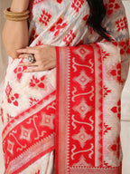 Shree Shyam Fashion Linen Cotton Red & White Saree | Grocsy
