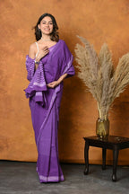 Very Much Indian Pure Cotton Handblock Printed Saree With Natural Dyes - Purple | Grocsy
