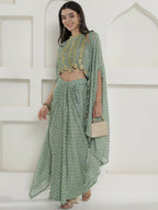 Joban Fashion Green Georgette Cape Inner And Shirt Set | Grocsy