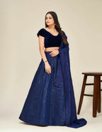 Jyoti Fashion Women's Blue Two Tone Tapeta Silk Sequins Designer Lehenga Choli Set | Grocsy