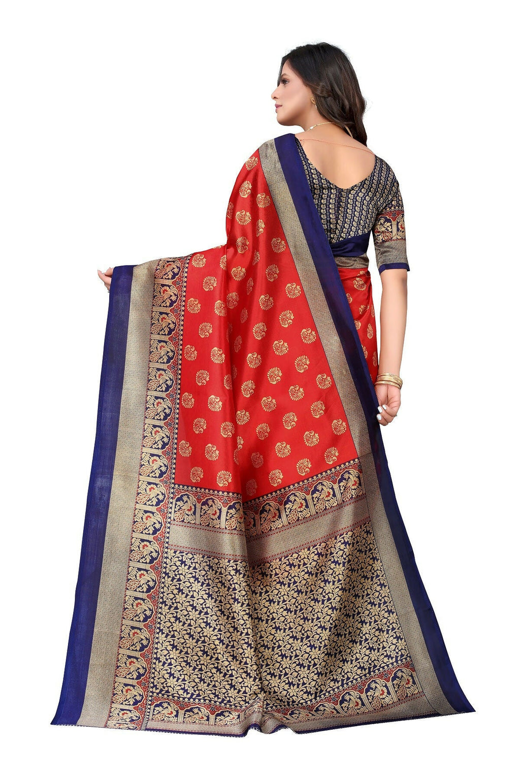 Vamika Red Printed Art Silk Saree | Grocsy