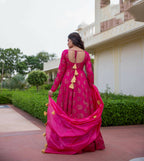 Pink Pure Reyon Gold Foil Work Stitched Suit With Dupatta - Anbazaar | Grocsy