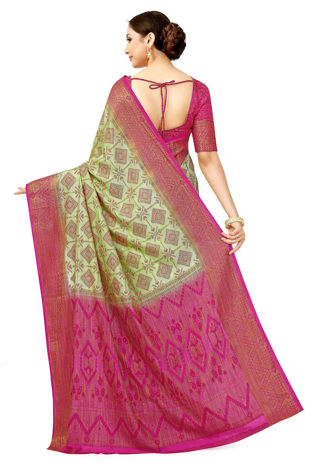 Mimosa Women's Patola Style Art Silk Green Saree | Grocsy